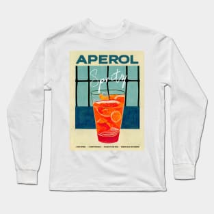 Retro Aperol Spritz Poster By the Pool Homebar, Kitchen Bar Prints, Vintage Drinks, Recipe, Wall Art Long Sleeve T-Shirt